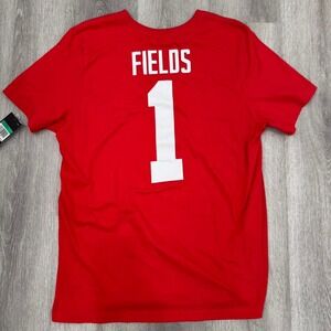 Justin Fields Nike Ohio State Buckeyes red and white Jersey graphic tee #1 NWT